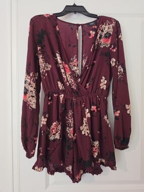 TRAC Burgundy Floral Long-Sleeve Romper